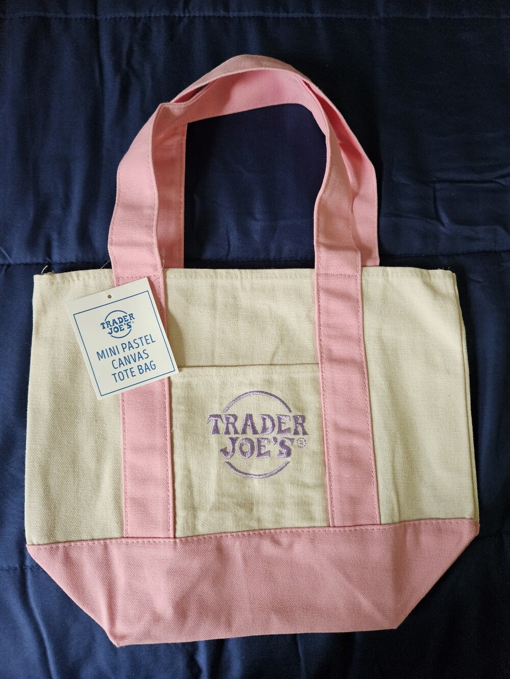 Trader Joe's Mini Pastel Canvas Tote - Pink & Cream